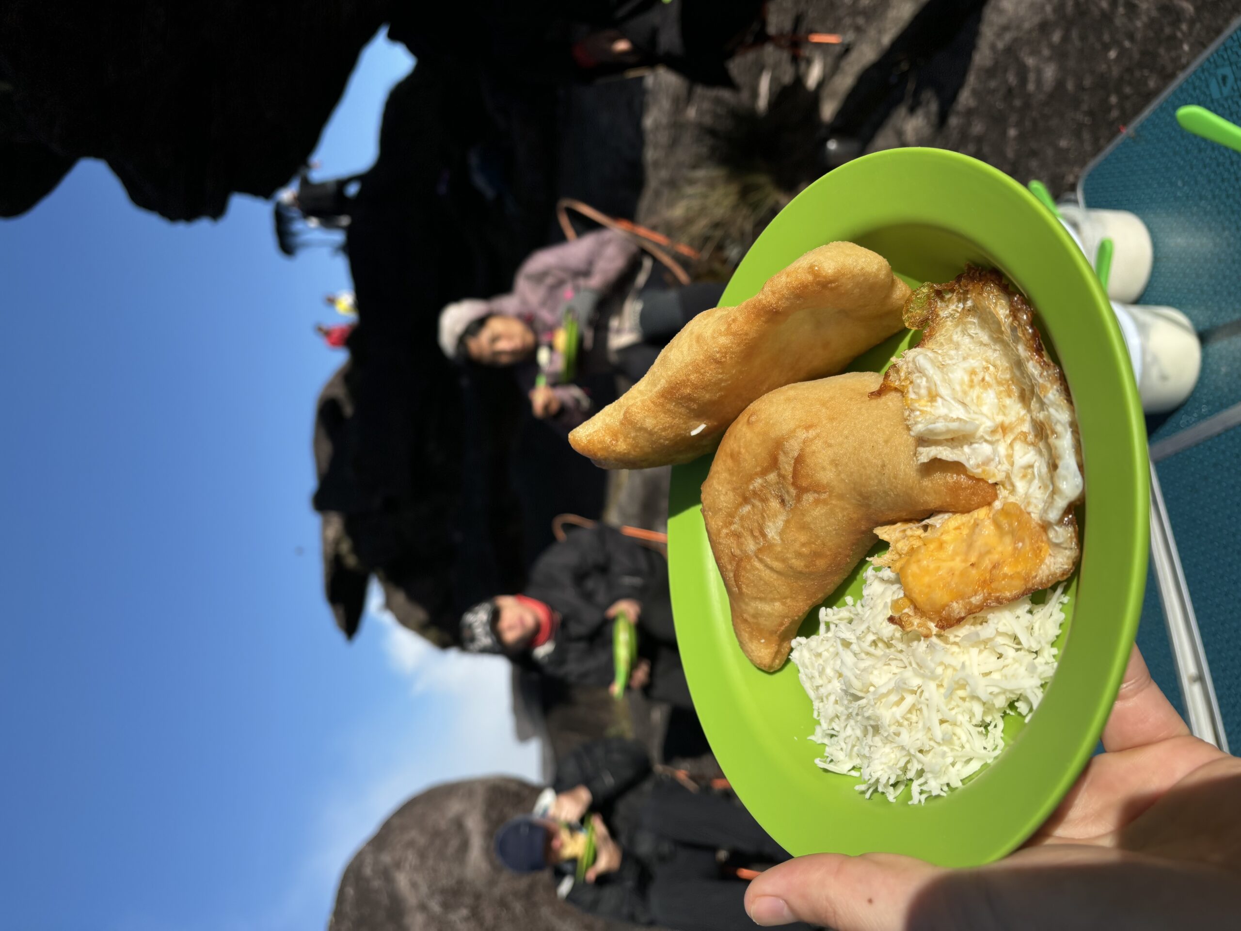 Plate of rice and grilled chicken served to trekkers on Mount Roraima