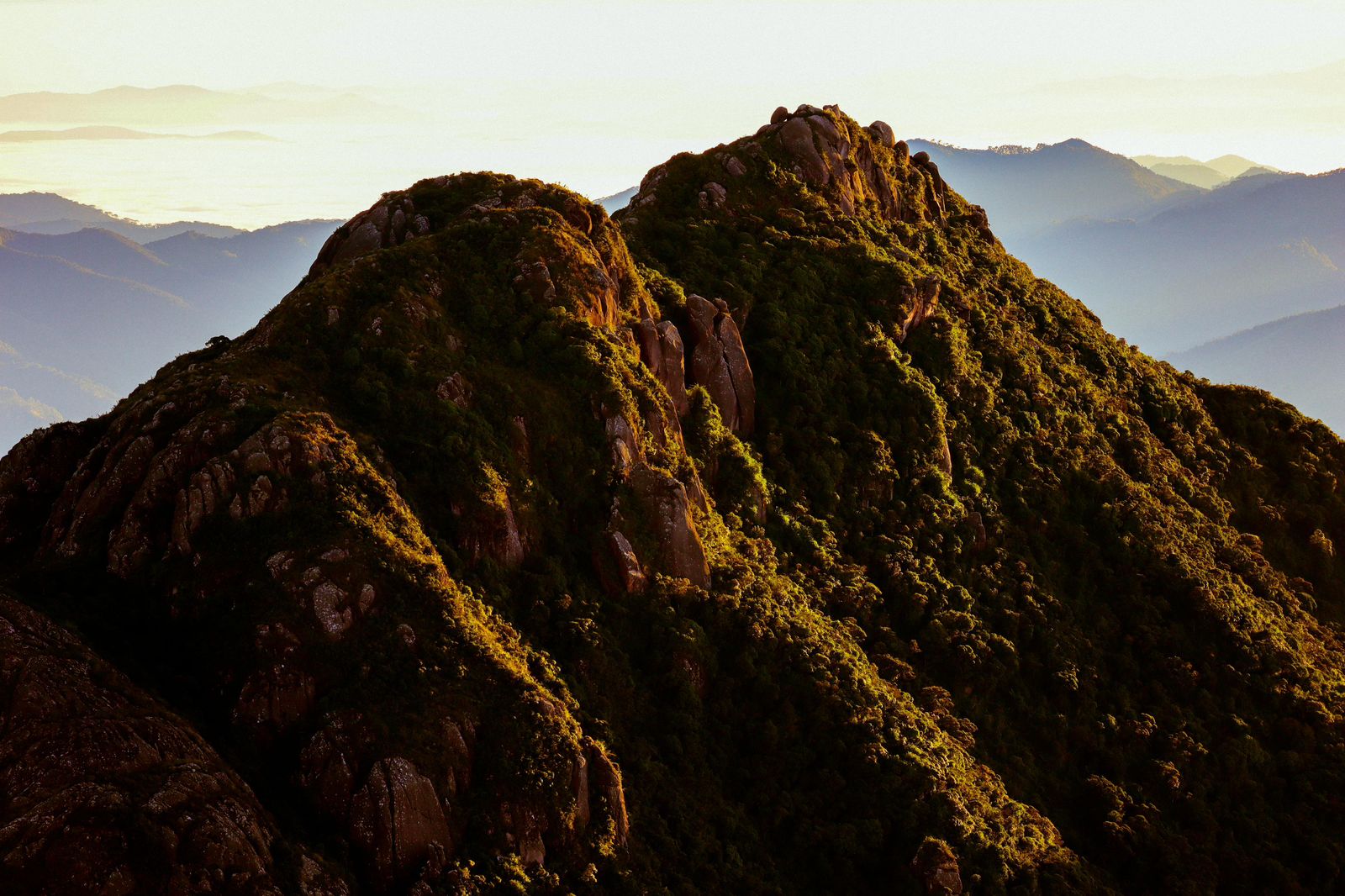 The rocky summit of Pico dos Marins at dawn in the Mantiqueira Mountains